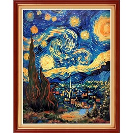 Funchey Stamped Cross Stitch Kits, DIY Cross Stitch Pattern for Adults Beginners Needlepoint Kits Embroidery Kit Arts and Crafts 11CT& Starry Night Interactive Animation 16x20 inchs