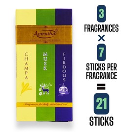 Premium Dhoop Sticks, 3 Fragrances - Champa, Musk & Firdous, 21 Sticks Total, 7 Sticks Each of Champa, Musk & Firdaus Scent for Meditation & Aromatherapy by Hashcart