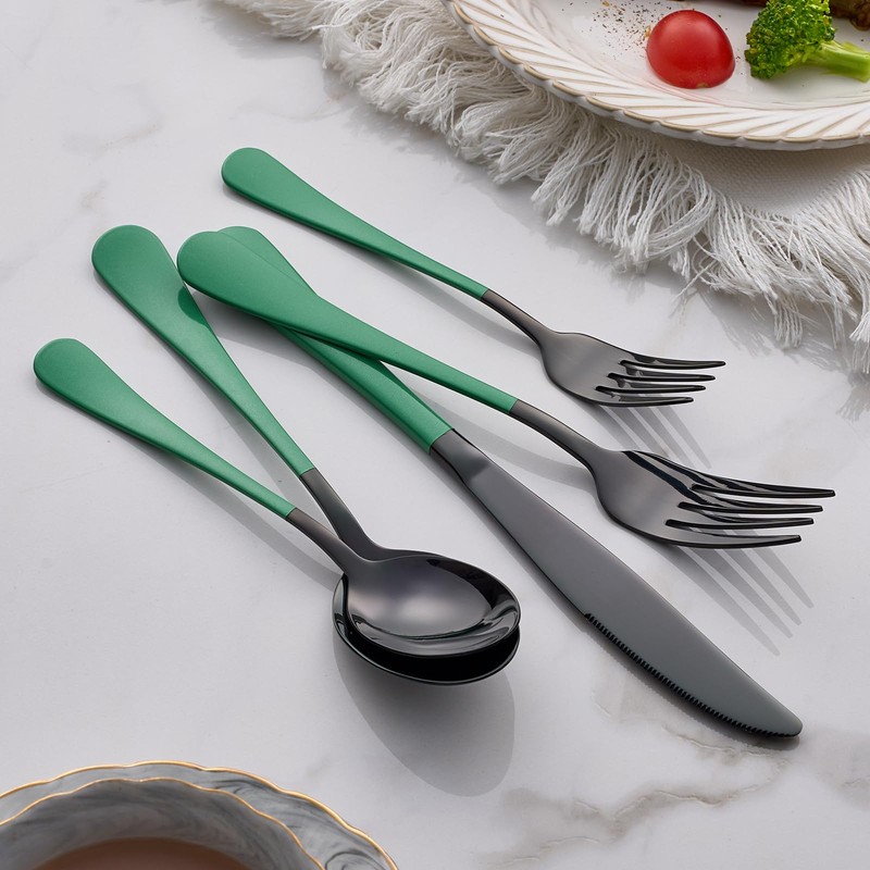 Onlycooker 20-Piece Green Silverware Set - 18/0 Stainless Steel, Black