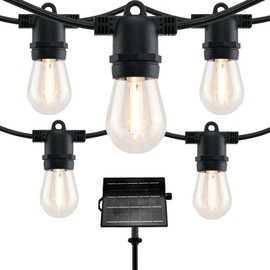 SWEET SHINE LED Patio String Lights, 35ft 18 Lights Solar Powered, E26 Socket with S14 Bulbs Weatherproof Outdoor Bistro Lights (18 Lights - Solar)