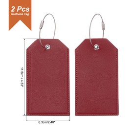 sourcing map 2 Pcs Suitcase Tags, Deep Red Leather Luggage Name Tags Travel Accessories Airplane Travel Essentials for Flying Hotel Check in Luggage Bags Men Women, 4.53 x 2.48 x 0.14