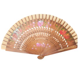 CLGIFT Floral Vintage Spanish Folding Fan Doubled-Side Flower Wood Fan for Wedding Party Decor/Dancing Hand Fan (Brown)