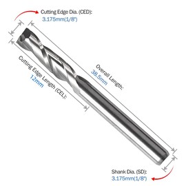 Bestgle 10pcs 1/8" Shank Tungsten Carbide Flat End Mill Cutter, 2 Flutes Spiral CNC Router Bit 12mm Cutting Length for PCB PVC Wood Acrylic Aluminum (3.175 x 12mm)