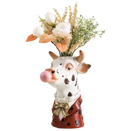 Blowing Bubble Art Vase, Animal Face Vase, Modern Home Decor Vase (No Plants)-Cow