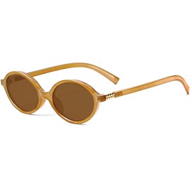 Breaksun Retro Oval Sunglasses for Women Men Trendy Round Sunnies 90s Vintage Style, Coffee/Dark Brown, MM