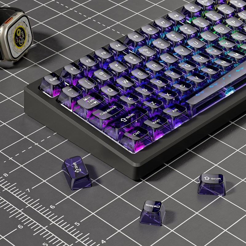 dagaladoo Purple Clear keycaps,Transparent keycaps 60 75 100 Percent,Jelly keycap