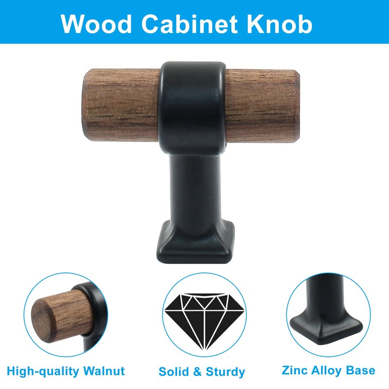 Piutouyar 4 Pack Walnut Cabinet Pulls, Single Hole Wood Drawer