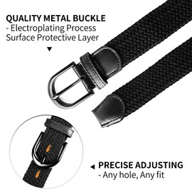 Mile High Life | Braided Stretch Elastic Belts | Pin Oval Solid Black Belt Buckle | PU Loop End Tip Men/Women/Junior(Silver, Large)