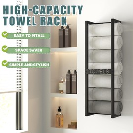 Towel Rack Wall Mounted for Bathroom,Multi Towel Storage Racks for Rolled Towels,Bath Towel Holder Over The Toilet for Rv Camper