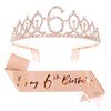 CIEHER 6th Birthday Crown + 6th Birthday Sash + Pearl