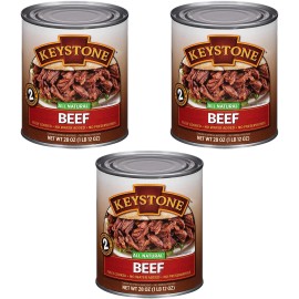 Keystone Meats All Natural Beef Fully Cooked 28oz No Preservatives Ready to Eat - Pack of 3 Cans