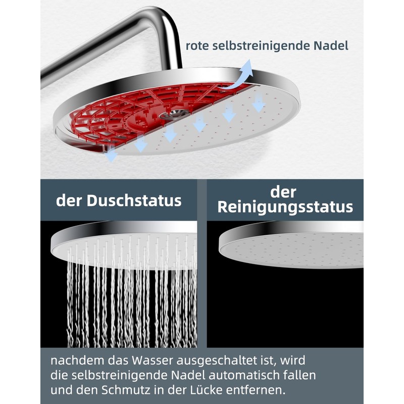 Hibbent Self-Cleaning Rain Shower Head, Fixed Shower Head, Rain Shower,