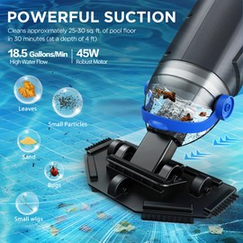 Cordless Pool Vacuum with 2 Cleaning Heads, 18.5 GPM Powerful Suction, 72'' Extension Pole, Easy to Use, Rechargeable Swimming Pool Cleaner for Inground Pools/Above Ground Pool(4 Collection Filters)