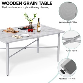 YITAHOME 59" Rectangular Outdoor Patio Dining Table for 6-Person, Outdoor Patio Dining Table with 2" Umbrella Hole and Sturdy Iron Frame Perfect for Lawn Backyard Garden, Gray