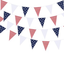 25Meters 82feet 4th of July Patriotic Party Decorations Banner Navy Blue White Stars and Red Stripes Bunting Fabric Pennant Triangle Flag for Fourth of July Independence Memorial Day