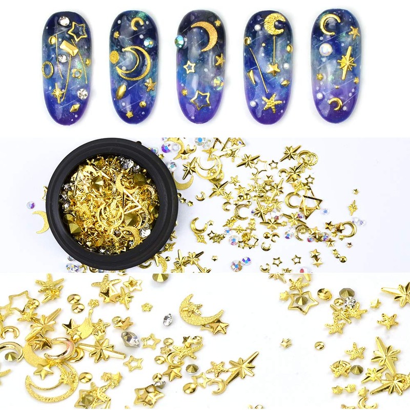 MEILINDS Gold Nail Studs Gems Sparkle Rhinestones Metal Rivets Charms