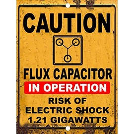 ZMKDLL Vintage Back to The Future Flux Capacitor 1.21 Gigawatt Caution Tin Metal Sign, 8X12 in