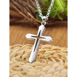 Generico Cross Necklace Men Women Stainless Steel Chain with Cross Pendant Fashion Silver Colour Stylized Crucifix Pendant Mystical and Religious Articles Gift Idea, Standard, Stainless Steel, No