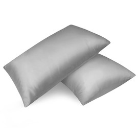 Fittia 2er-Set Satin Kissenbezug Premium Kopfkissenbezug Kissenhülle Haar- und Hautpflege Seidig mit Reißverschluss, Hellgrau, 40x80cm