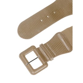 Allegra K Elastic Waist Belts for Women Wide Belts Rectangular Chunky Buckle Khaki 66-86cm/25.98-33.86"