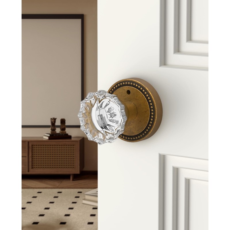 Asidrama 1 Pack Privacy Antique Brass Crystal Door Knob with