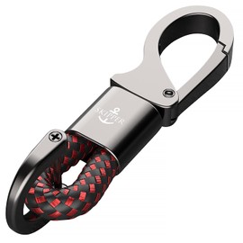 SKIPPER 8747 Keyring Carabiner with Ring and D-Clip, Leatherette stainless steel,