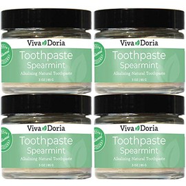 Pack of 4 Viva Doria Natural Toothpaste Fluoride Free Tooth Paste - Spearmint, Refreshes Mouth, Freshens Breath, Keeps Teeth and Gum Healthy, Spearmint Flavor, 3 oz Glass jar