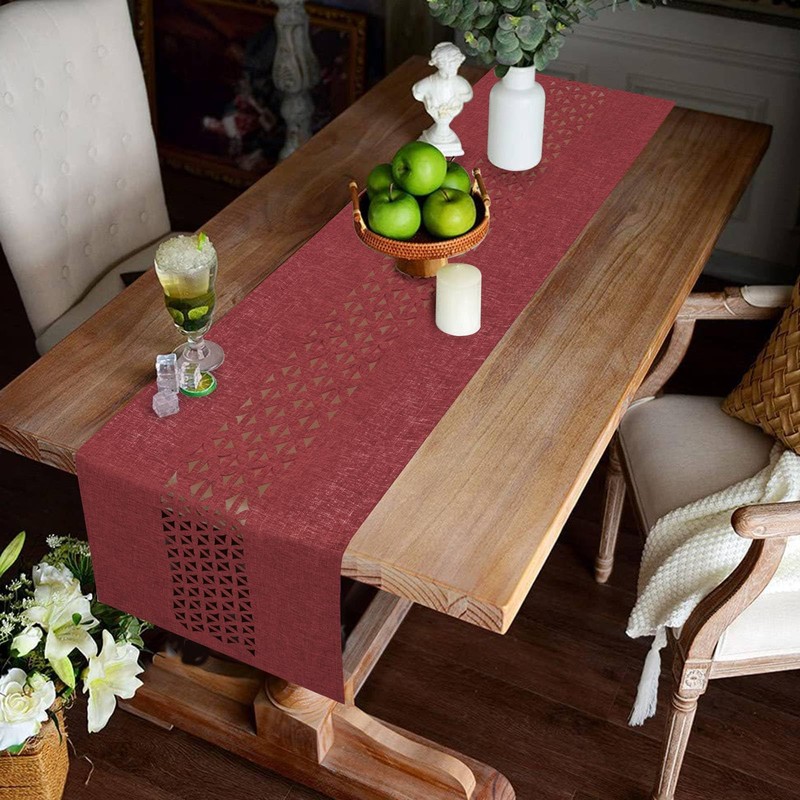 BAZIOE Linen Table Runner - Modern Red Washable Table Decoration