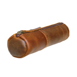 Genuine Vintage Leather Pencil Case Pouch Pen Holder with Zipper Closure Brush Organizer Art Painting Supplies Office Marker Box Ruler Stationery Gift for Students Artist Painter & Writer Colleague