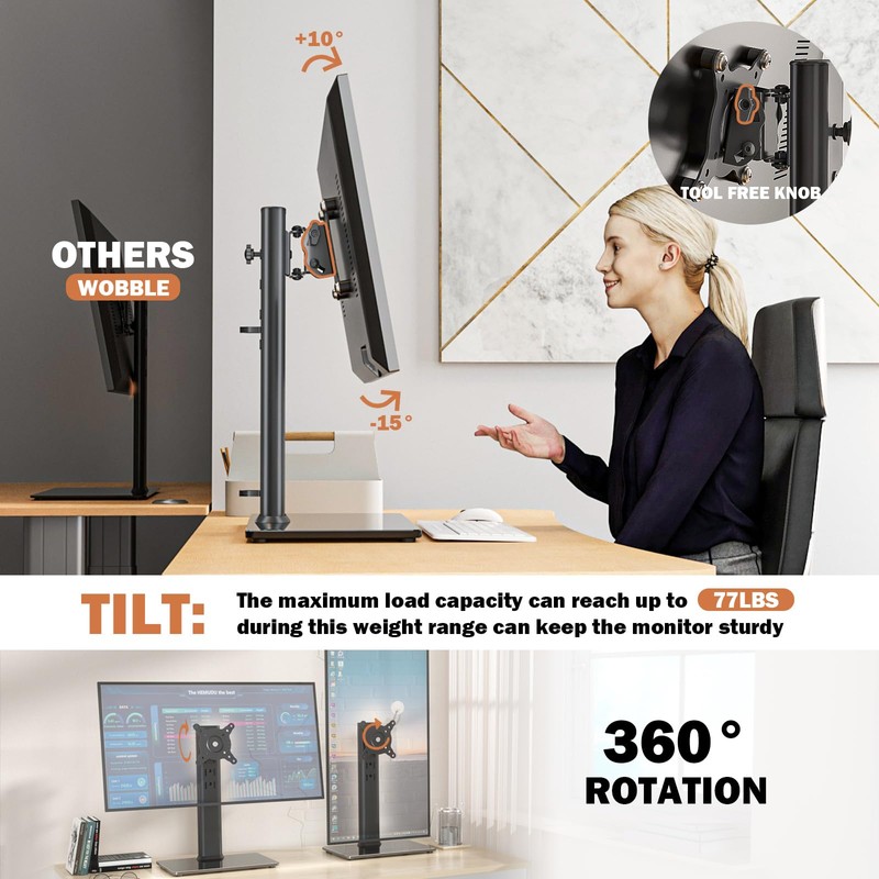 Computer Monitor Stand, Single LCD Computer Free-Standing Desk Stand Riser