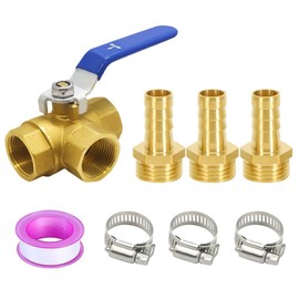 BesNPT 3 Way (T-Port) Brass 3/4" Hose Barb Forged Ball Valve 1/2" G Female Thread with Lever Handle