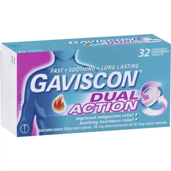 Gaviscon Dual Action Heartburn & Indigestion Chewable Tablets 32 pack