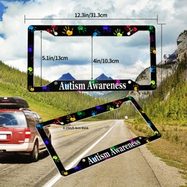 Autism Awareness License Plate Frames & Autism Steering Wheel Cover Fashion Aluminum License Plate Covers Anti-Slip Breathable Steering Wheels Protector with Screws Fasteners Caps for Men Women, 3PCS