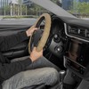 BDK Beige Leather Car Steering Wheel Cover Large Size 15.5