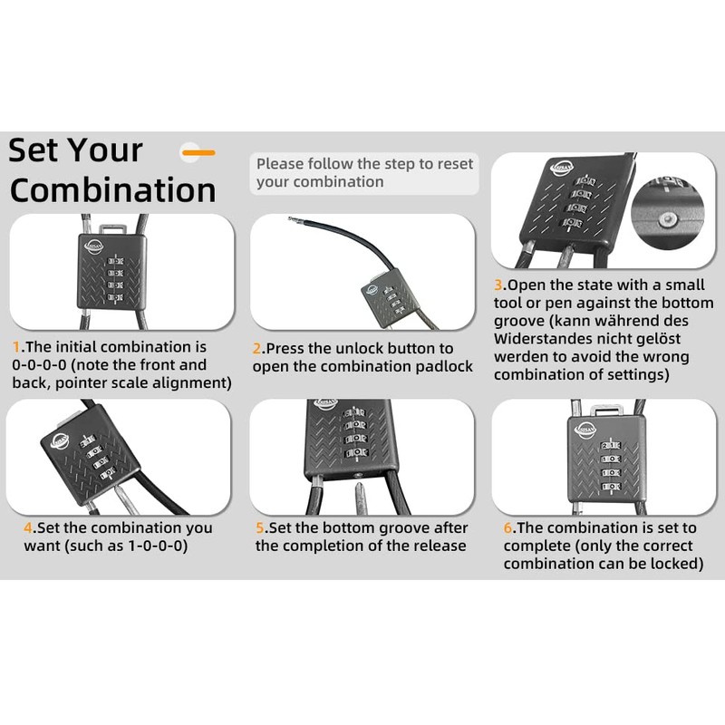 SISAV Safety Lock 4 Digit Cable Combination Locks 19.6 inches