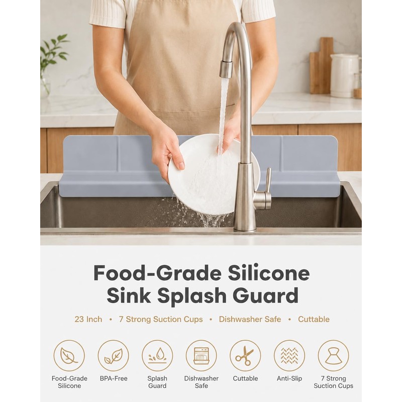 23'' Silicone Sink Splash Guard for Kitchen Sink Front Edge,