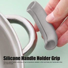 2 Pieces Silicone Hot Handle Holder, Non Slip Pot Holders Cover Assist Hot Pan Handle Rubber Heat Resistant Pot Sleeve Grip Cookware Handle for Frying Cast Iron Skillet Metal Pan (Gray)