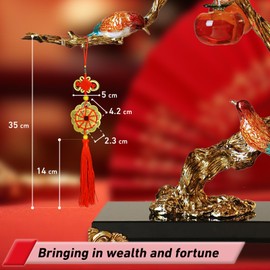 Chinese Feng Shui Hanging Ornament with Brass Coins, Red Knot & Tassels for Good Luck, Health & Prosperity | Wealth & Success Charm for Home, Office & Car (Bringing in Wealth and Fortune)