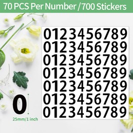 STARLIBOO 700 PCS Number Stickers, 1" Waterproof Vinyl Number Stickers, Consecutive Number 0-9 Labels Self-Adhesive Without Residue Left for Indoor and Outdoor (Each Number 70 PCS, Black)