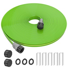 Silvonte 25FT Sprinkler Hose for Yard Garden, Flat Soaker Hose with Stakes, Water-Saving Leakproof Irrigation Drip Hose with Holes for Lawn and Plant Watering