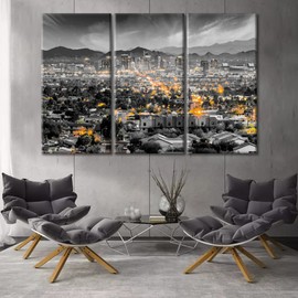3 Piece Canvas Wall Art for Living Room Downtown Cityscape Picture for Bedroom Modern Phoenix Arizona Skyline Home Decor Artwork for Home Walls Stretched and Framed Ready to Hang (20x40 inch x3)