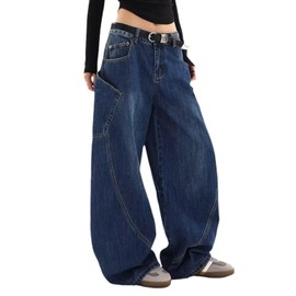 Lafaguw Baggy Jeans for Woman Men High Waisted Barrel Leg Jeans Casual Loose Denim Pants Streetwear Clothes(Blue1-XL)