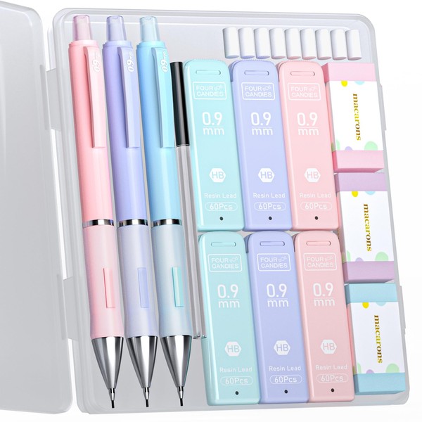 Four Candies Pastel Mechanical Pencil Set with Case, 3 Pieces