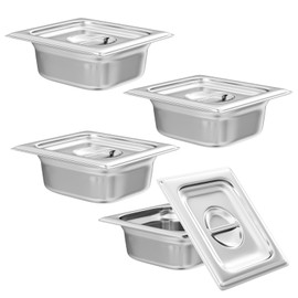 Aplancee 4-Pack Stainless Steel Hotel Pans with Lids,1/6 Size x 2.5 Inch Deep,Commercial Food Steam Table Pan Dishwasher Safe,Durable Metal Catering Trays with Lid for Buffet,Salad &Restaurant,Cooking