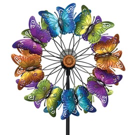 Bits and Pieces - LED Butterfly Solar Wind Spinner-Solar Powered Glass Ball Emits Color-Changing Light - Made of Metal and Steel
