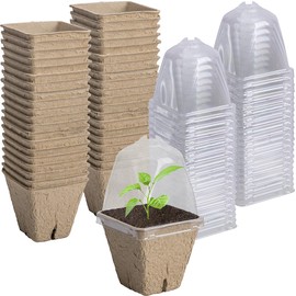 PURPLE STAR 1N 40 PCS Seeding Starter Pots for Planting- 2.3 Inch Square Biodegradable Nursery Pots with Humidity Dome- Peat Pots for Seedlings Garden Vegetable Flower Germination