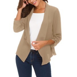 Urban CoCo Women's Ruched Sleeve Lightweight Thin Chiffon Blazer, Camel, XX-Large