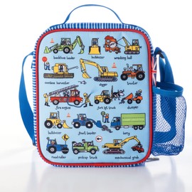 Tyrrell Katz Kids Insulated Trucks Printed Lunch Bag in Blue - Children's Zip Meal Tote with Adjustable Strap and Bottle Holder - 21.5 x 24.5 x 6 cm