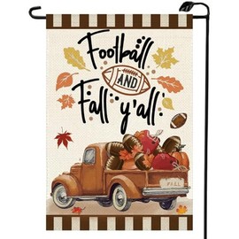 Fall Football Garden Flags 12x18 Inch Double Sided for Outside FOOTBALL and Fall Y'all Truck Maple Leaves Small Flag Autumn Seasonal Thanksgiving Outdoor Decorations for Yard QJ03