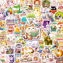 200 Pcs Animal Bookish Stickers, 100 Unique Designs Animal Reading Sticker Pack for Journals, Laptops, Library Decor, Waterproof Vinyl Decals, Gifts for Book Lovers